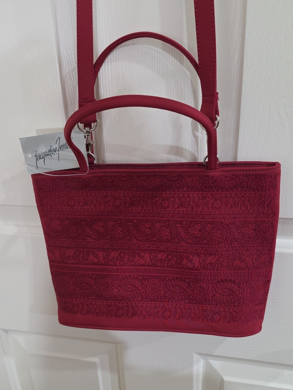 NWT Vintage Jacqueline Ferrar Red Brocade Shoulder Bag Tote Handbag